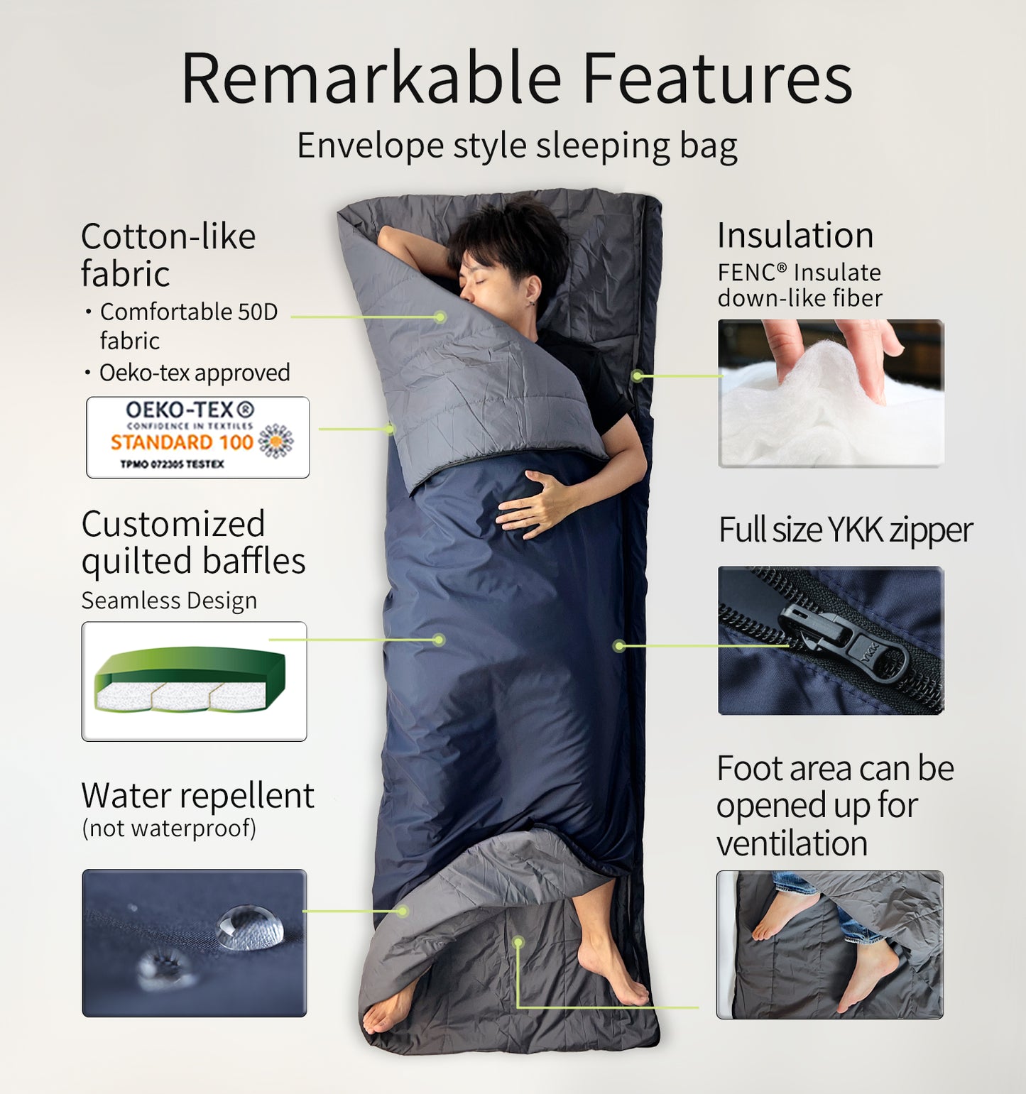 [C068] 極 Ultra Compact Combinable Summer Sleeping Bag 20°C for Travel and Camping