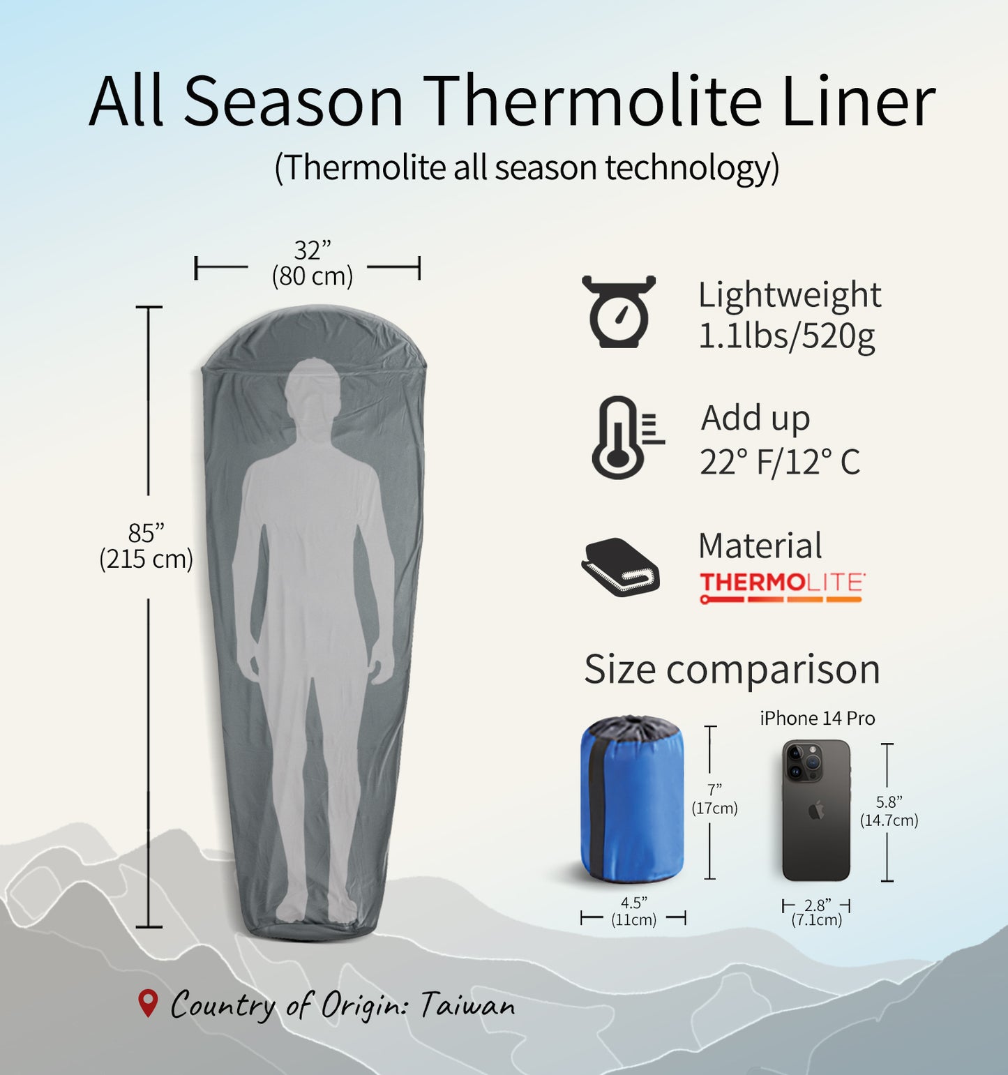 [E626] Thermolite All Season Sleeping Bag Liner Add Up to 22°F / 12°C